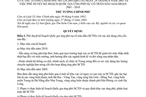 Quyết định 129/2001/QĐ-TTg phê duyệt kế hoạch quốc gia ứng phó sự cố tràn dầu giai đoạn 2001-2010