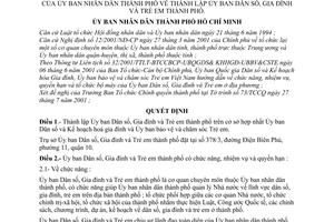 Quyết định 72/2001/QĐ-UB thành lập Ủy ban Dân số, Gia đình và Trẻ em thành phố