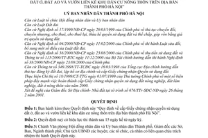 Quyết định 65/2001/QĐ-UB cấp Giấy chứng nhận quyền sử dụng đất ở, ao vườn liền kề khu dân cư nông thôn trên địa bàn Hà Nội