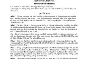 Quyết định 1169/2001/QĐ-TTg tổ chức các đội y bác sĩ trẻ tình nguyện Tham gia phát triển nông thôn,miền núi