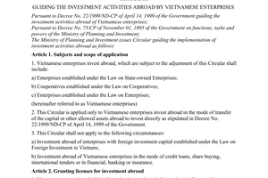 Circular No. 05/2001/TT-BKH of August 30, 2001, guiding the investment activities abroad by Vietnamese enterprises.