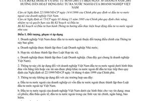 Thông tư 05/2001/TT-BKH hướng dẫn hoạt động đầu tư ra nước ngoài của doanh nghiệp Việt Nam