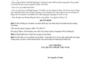 Quyết định 39/2001/QĐ-QLD rút số đăng ký thuốc khỏi danh mục được lưu hành