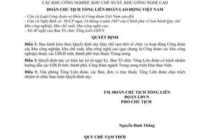 Quyết định 1258/QĐ-TLĐ  Quy chế tạm thời tổ chức và hoạt động Công đoàn