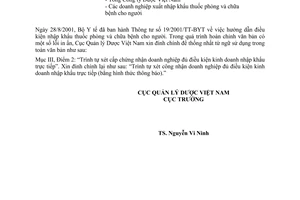 Công văn 5662/QLD đính chính Thông tư 19/2001/TT-BYT hướng dẫn điều kiện