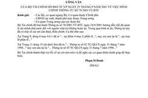 Công văn 9065/TC/VP đính chính TT 70/2001/TT-BTC