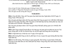 Nghị định 60/2001/NĐ-CP Quy chế Trại giam để sửa đổi Điều 3 Quy chế Trại giam kèm Nghị định 60/CP