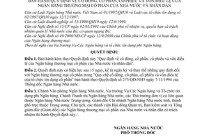 Quyết định 1122/2001/QĐ-NHNN cổ đông, phần,phiếu vốn điều lệ của Ngân hàng thương mại cổ phần Nhà nước nhân dân