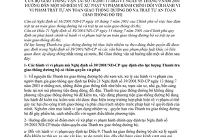 Thông tư 16/2001/TT-BGTVThướng dẫn xử phạt hành chính hành vi vi phạm trật tự an toàn giao thông đường bộ và trật tự an toàn giao thông đô thị