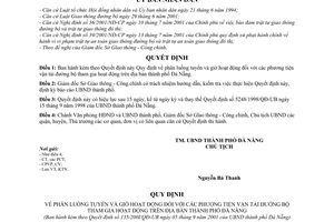 Quyết định 135/2001/QĐ-UB phân luồng tuyến giờ hoạt động