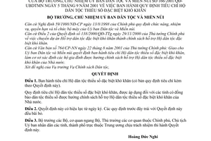 Quyết định 166/2001/QĐ-UBDTMN  tiêu chí hộ dân tộc thiểu số đặc biệt khó khăn