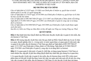 Quyết định 84/2001/QĐ-BTC mức thu phí lệ phí cấp quản lý tên miền địa chỉ Internet ở Việt Nam