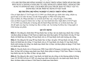 Quyết định 89/2001/QĐ-BNN đăng ký chính thức, bổ sung đặc cách  loại thuốc bảo vệ thực vật vào danh mục được phép sử dụng ở Việt Nam