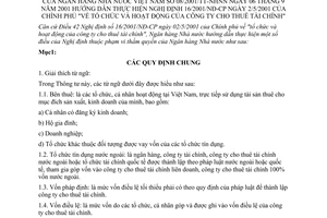 Thông tư 08/2001/TT-NHNN tổ chức và hoạt động của công ty cho thuê tài chính hướng dẫn thực hiện Nghị định 16/2001/NĐ-CP