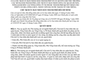 Quyết định 76/2001/QĐ-UB ủy quyền Thủ trưởng sở-ngành thành phố Chủ tịch UBND quận-huyện Tổng Giám đốc Công ty 90 cho cán bộ ra nước ngoài việc riêng