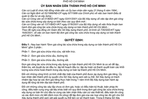 Quyết định 75/2001/QĐ-UB bộ đơn giá công tác sửa chữa trong xây dựng cơ bản thành phố Hồ Chí Minh