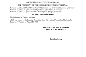 Order No. 13/2001/L-CTN of September 11, 2001, on the Promulgation of Ordinance.