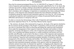 Dirrective No. 22/2001/CT-TTg of September 11, 2001, on reorganizing the work of inspection and examination at enterprises.
