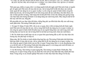 Chỉ thị 21/2001/CT-TTg sử dụng ngân sách nhà nước mua tài sản vật tư trang thiết bị xây dựng trụ sở cơ quan phục vụ công tác quản lý hành chính