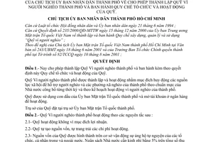 Quyết định 77/2001/QĐ-UB cho phép thành lập Quỹ Vì người nghèo thành phố Quy chế tổ chức hoạt động của Quỹ