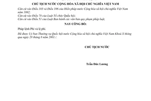 Lệnh công bố Pháp lệnh Phí và lệ phí 13/2001/L-CTN