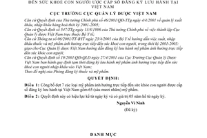 Quyết định 45/2001/QĐ-QLD danh mục Mỹ phẩm ảnh hưởng trực tiếp đến sức khoẻ con người được cấp sổ đăng ký lưu hành tại Việt Nam