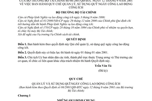 Quyết định 86/2001/QĐ-BTC Quy chế quản lý sử dụng quỹ ngày công lao động công ích