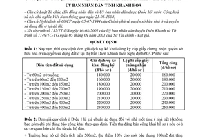 Quyết định 3205/QĐ-UB giá dịch vụ kê khai đăng ký cấp giấy chứng nhận