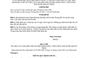 Nghị định 62/2001/NĐ-CP Quy chế tổ chức lễ tang cán bộ, công chức, viên chức nhà nước khi từ trần