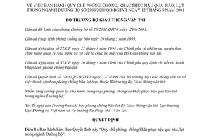 Quyết định 2988/2001/QĐ-BGTVT quy chế phòng chống khắc phục hậu quả bão lụt