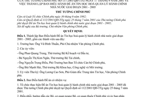 Quyết định 137/2001/QĐ-TTg thành lập Ban điều hành Đề án Tin học hoá quản lý hành chính nhà nước giai đoạn 2001-2005