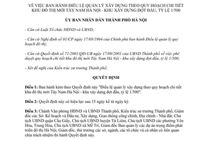 Quyết định 73/2001/QĐ-UB quản lý xây dựng theo Quy hoạch chi tiết khu đô thị mới Tây Nam Hà Nội