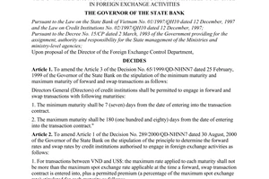 Decision No. 1198/2001/QD-NHNN of September 18, 2001, on the amendment of several provisions relating to the forward and swap transactions by credit institutions authorised to engage in foreign exchange activities