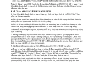 Thông tư 07/2001/TT-BCA(V19) quản lý hoạt động kinh doanh dịch vụ bảo vệ  để hướng dẫn thực hiện Nghị định 14/2001/NĐ-CP