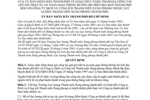 Quyết định 83/2001/QĐ-UB giao công tác giữ gìn trật tự an toàn giao thông đường bộ thành phố đối với Công ty Dịch vụ Công ích Thanh niên Xung phong