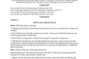 Nghị định 64/2001/NĐ-CP hoạt động thanh toán qua các tổ chức cung ứng dịch vụ thanh toán