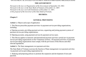 Decree No. 64/2001/ND-CP promulgated, on payment  activities via payment service-providing organization.