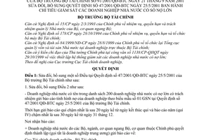 Quyết định 91/2001/QĐ-BTC chỉ tiêu giám sát doanh nghiệp Nhà nước có số nợ lớn sửa đổi Quyết định 47/2001/QĐ-BTC
