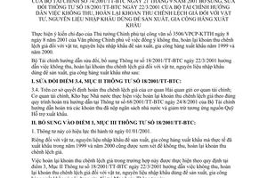 Thông tư 74/2001/TT-BTC không thu,hoàn lại khoản thu chênh lệch giá vật tư,nguyên liệu nhập khẩu sản xuất gia công hàng xuất bổ sung TT 18/2001/TT-BTC
