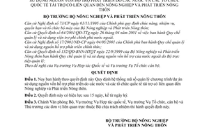 Quyết định 95/2001/QĐ-BNN hệ thống mã số quản lý dự án sử dụng nguồn vốn hỗ trợ phát triển do nước tổ chức quốc tế tài trợ liên quan NN & PTNT