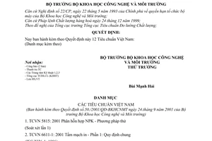 Quyết định 50/2001/QĐ-BKHCNMT 12 Tiêu chuẩn Việt Nam