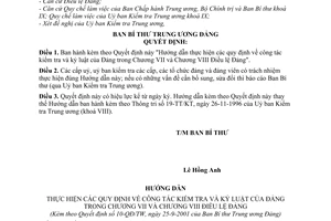 Quyết định 10-QĐ/TW  Hướng dẫn  quy định công tác kiểm tra