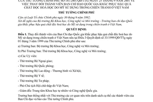 Quyết định 141/2001/QĐ-TTg thay đổi thành viên Ban Chỉ đạo Quốc gia khắc phục hậu quả chất độc hoá học do Mỹ sử dụng trong chiến tranh ở Việt Nam