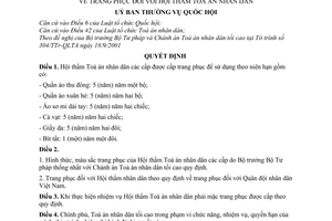 Nghị quyết 272/2001/NQ-UBTVQH10 trang phục Hội thẩm Toà án nhân dân