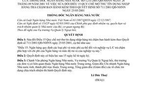 Quyết định 1233/2001/QĐ-NHNN Quy chế mở thư tín dụng nhập hàng trả chậm sửa đổi Điều 15 Quyết định 711/2001/QĐ-NHNN