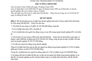 Quyết định 1274/QĐ-TTg chuyển doanh nghiệp nhà nước Công ty Phát triển nhà tỉnh Bà Rịa – Vũng Tàu thành công ty cổ phần