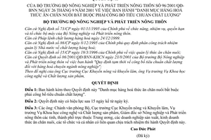 Quyết định 96/2001/QĐ-BNN Danh mục hàng hoá, thức ăn chăn nuôi bắt buộc công bố tiêu chuẩn chất lượng