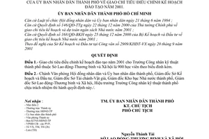 Quyết định 85/2001/QĐ-UB giao chỉ tiêu điều chỉnh kế hoạch đào tạo năm 2001