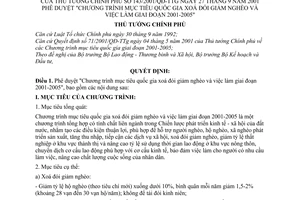 Quyết định 143/2001/QĐ-TTg phê duyệt "Chương trình mục tiêu quốc gia xoá đói giảm nghèo và việc làm giai đoạn 2001 - 2005