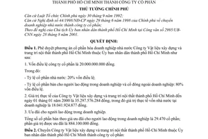 Quyết định 1286/QĐ-TTg chuyển Công ty Vật liệu xây dựng và trang trí nội thất thành phố Hồ Chí Minh thành Công ty cổ phần